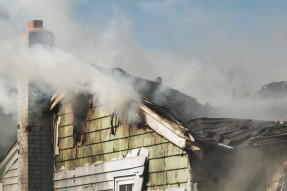Roof damage from a house fire